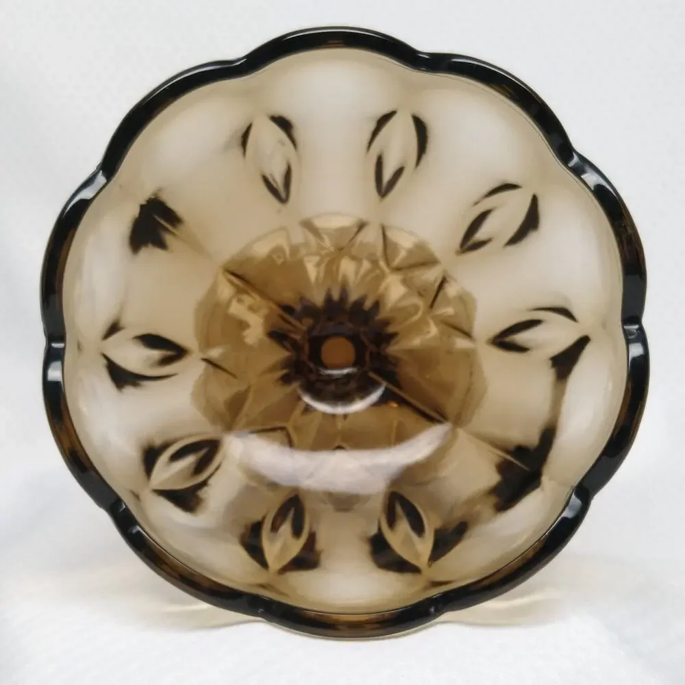 Anchor Hocking Fairfield Smoky Brown Glass Dessert Bowls Pedestal Set of 4 -CHIP